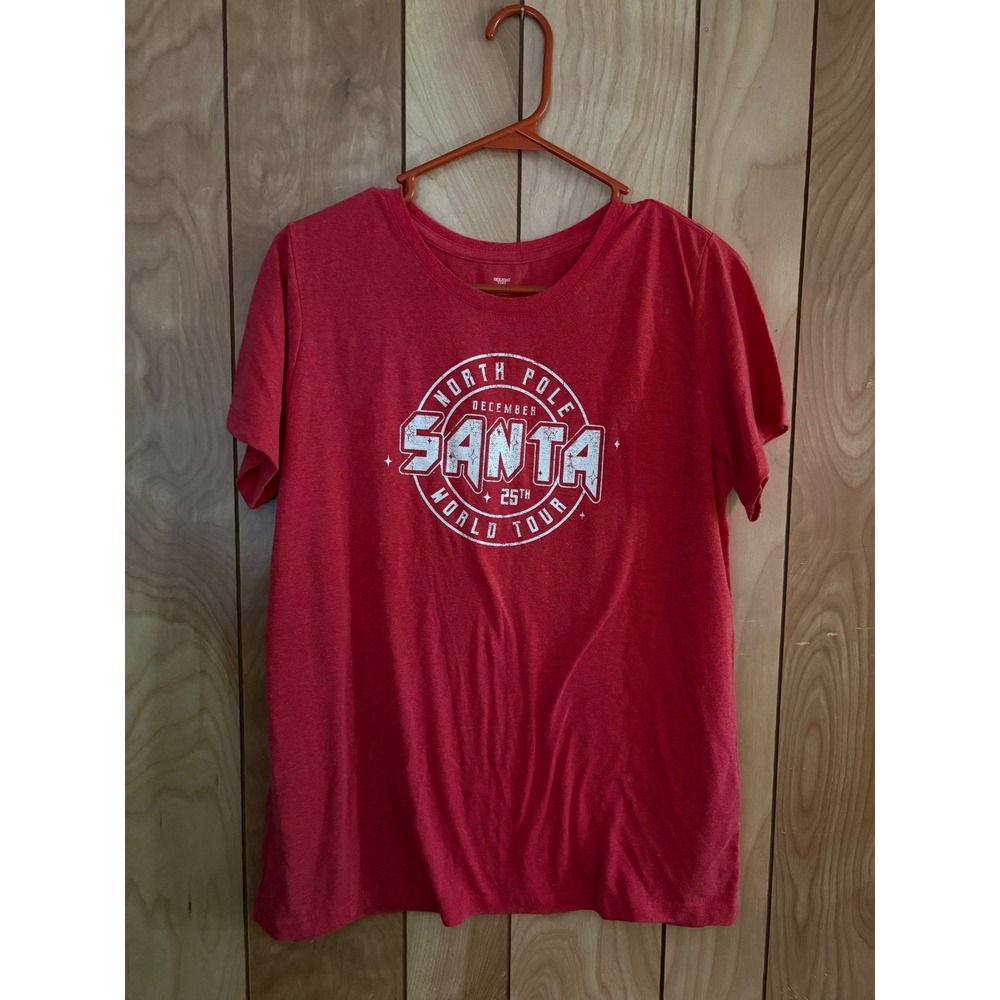 Holiday Time Kids Santa World Tour Graphic T-Shirt Red Heather Large 12-14‎